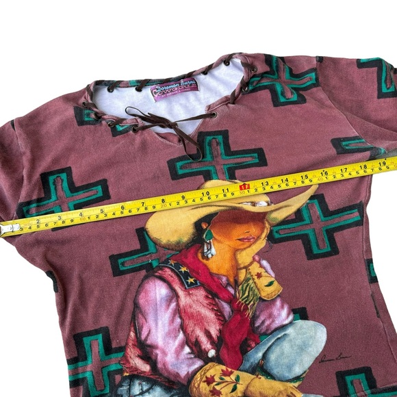 AOP Cowgirl Western Vintage Blouse Top Graphic Pullover Rodeo Gordon James Y2K - Picture 8 of 10